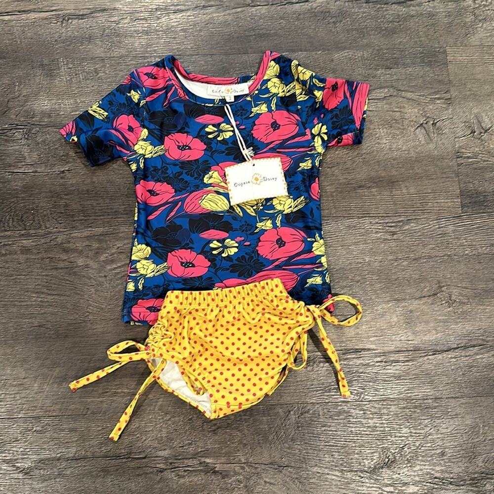 Oopsie Daisy 2T Floral/Polka‎ Dot Rashguard Two-Piece Swim